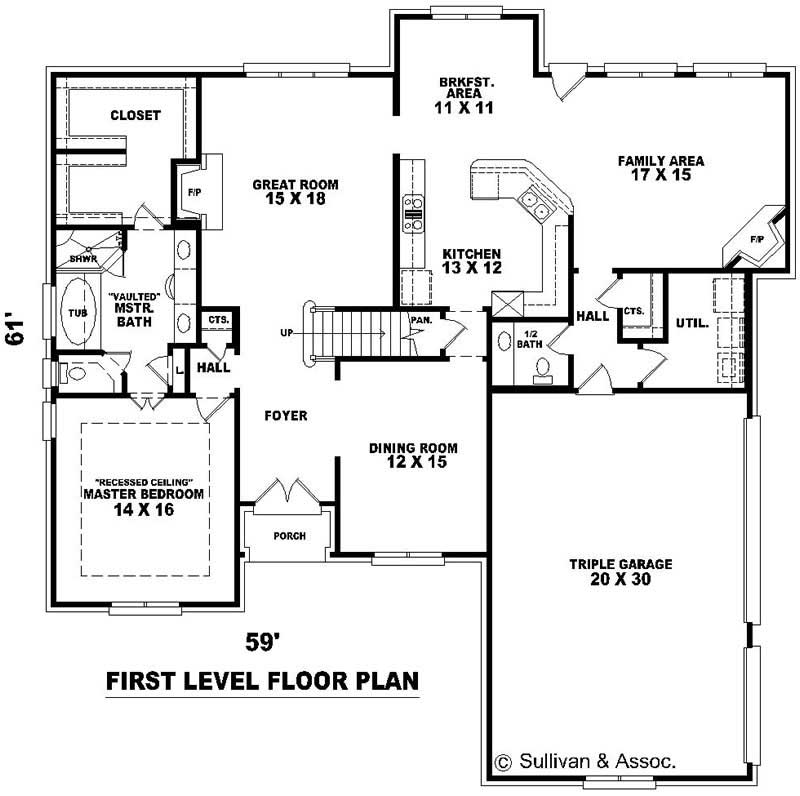 Floor Plan First Story of French Plan #170-3011