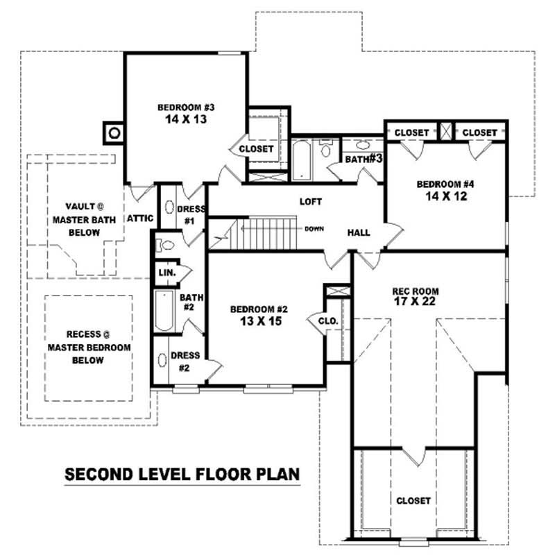 Floor Plan Second Story of French Plan #170-3011