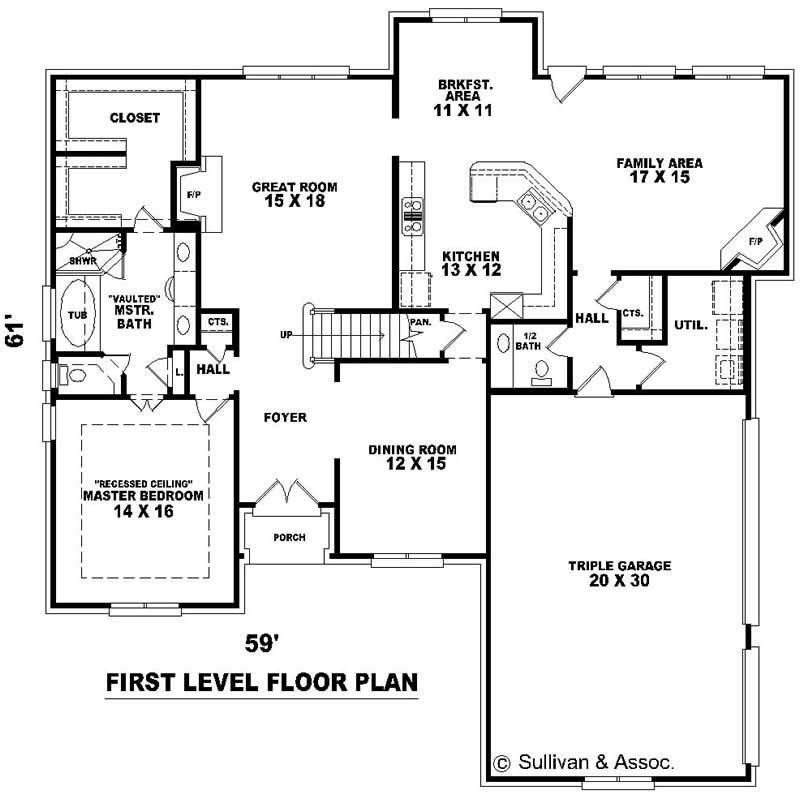 Floor Plan First Story of French Plan #170-3013