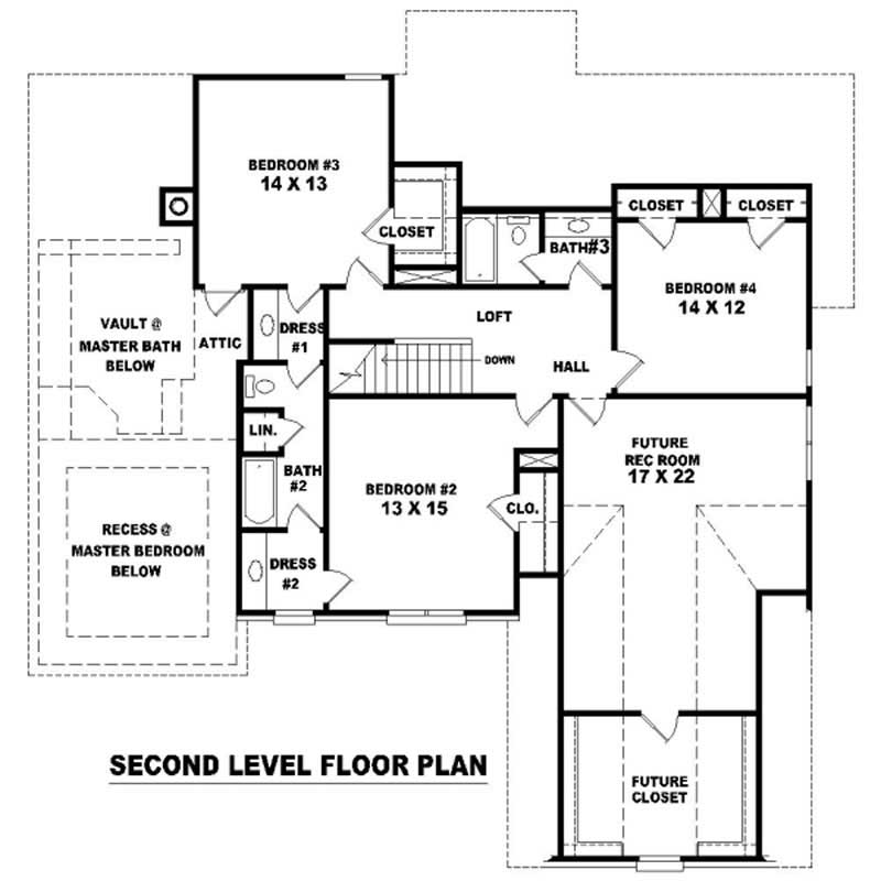 Floor Plan Second Story of French Plan #170-3013