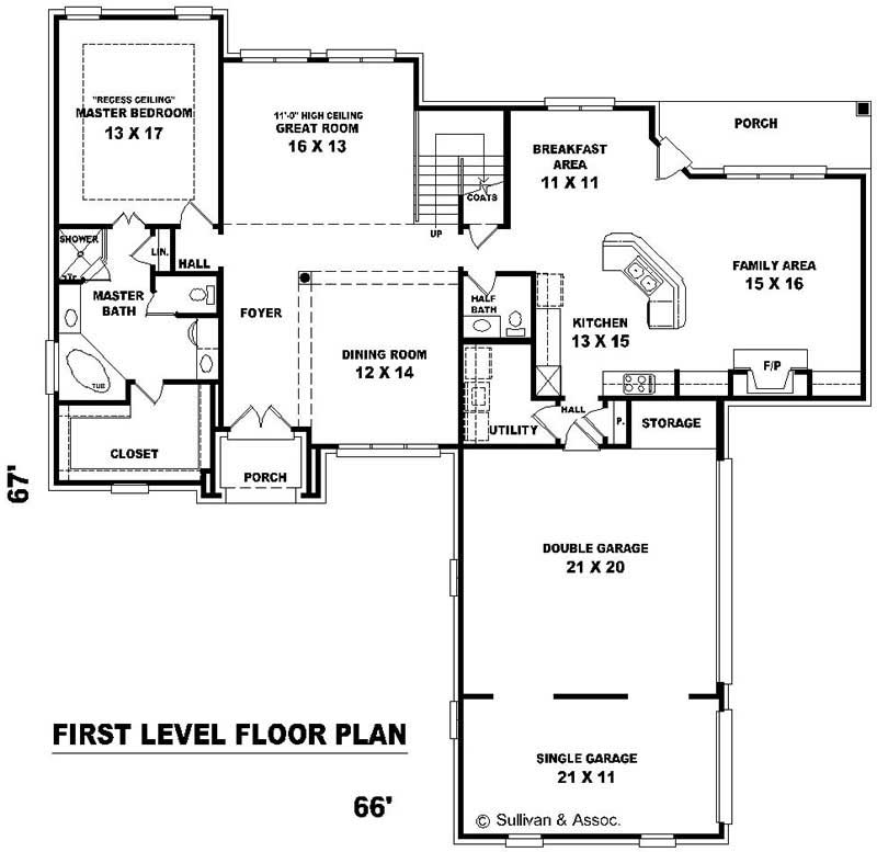Floor Plan First Story of French Plan #170-3016