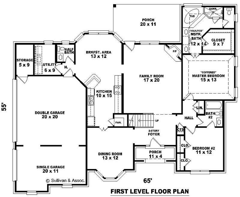 Floor Plan First Story of French Plan #170-3017