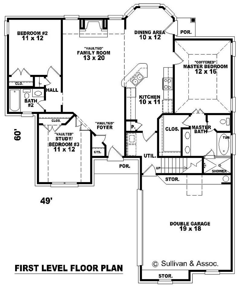 Floor Plan First Story of French Plan #170-3028
