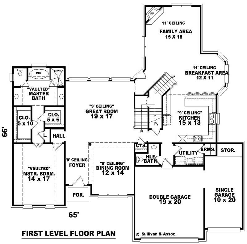 Floor Plan First Story of French Plan #170-3029