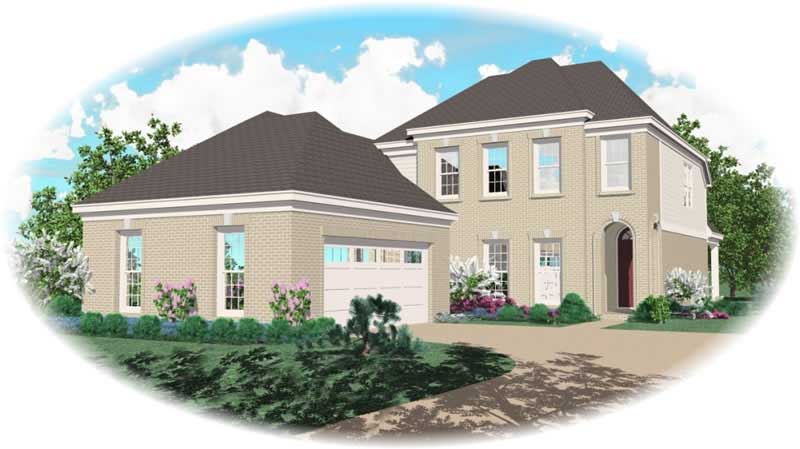 Front view of French home (ThePlanCollection: House Plan #170-3030)