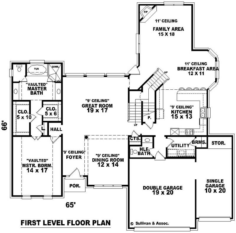 Floor Plan First Story of French Plan #170-3031