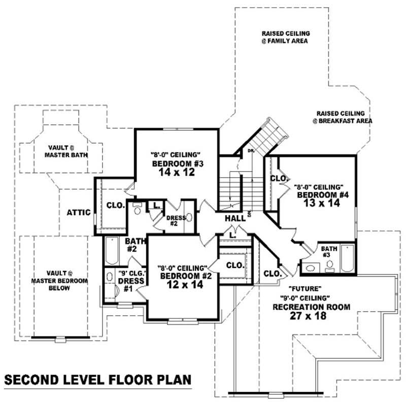 Floor Plan Second Story of French Plan #170-3031