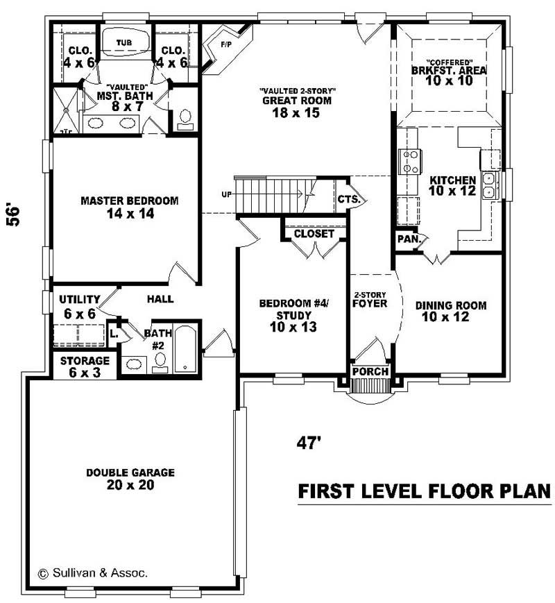 Floor Plan First Story of Traditional Plan #170-3056