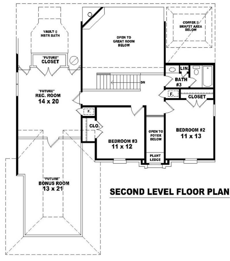 Floor Plan Second Story of Traditional Plan #170-3062