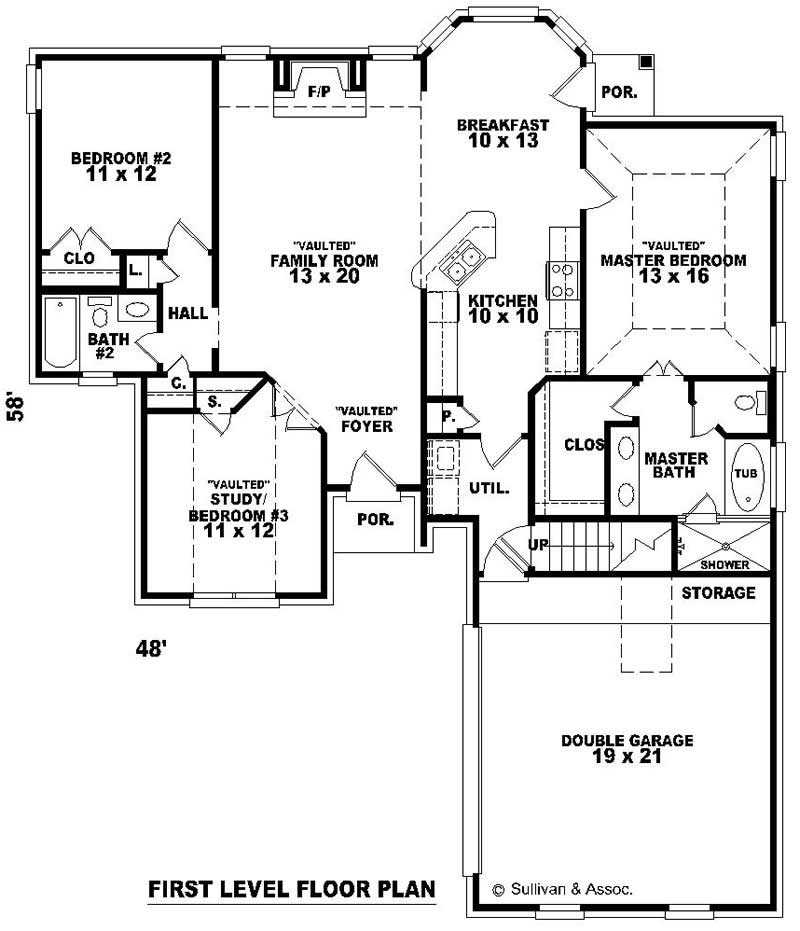 Floor Plan First Story of French Plan #170-3069