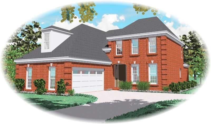 Front view of French home (ThePlanCollection: House Plan #170-3073)