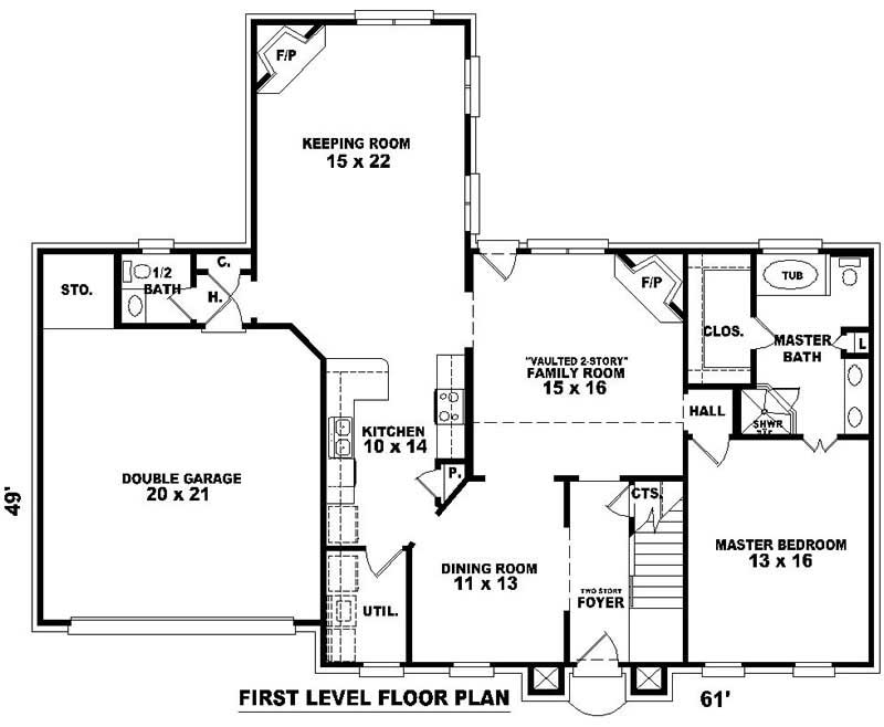 Floor Plan First Story of French Plan #170-3078