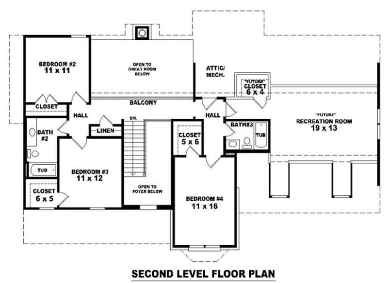 Floor Plan Second Story of Traditional Plan #170-3079