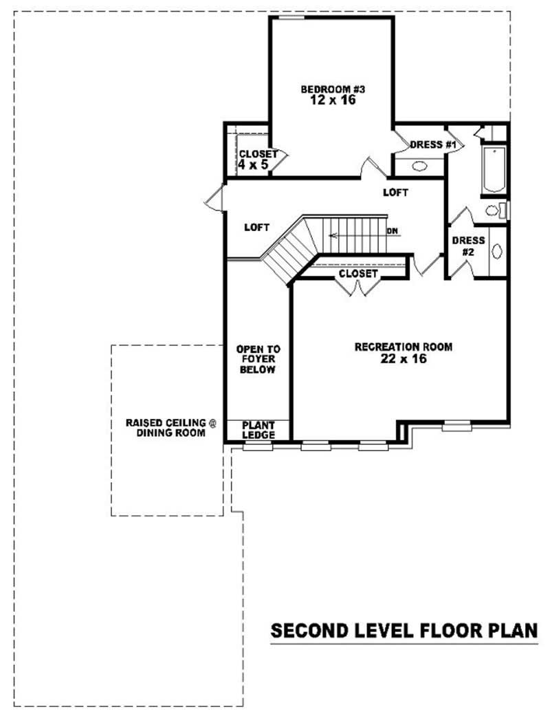Floor Plan Second Story of Traditional Plan #170-3104