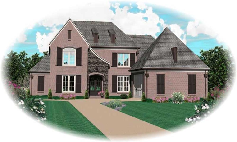 Front view of French home (ThePlanCollection: House Plan #170-3114)