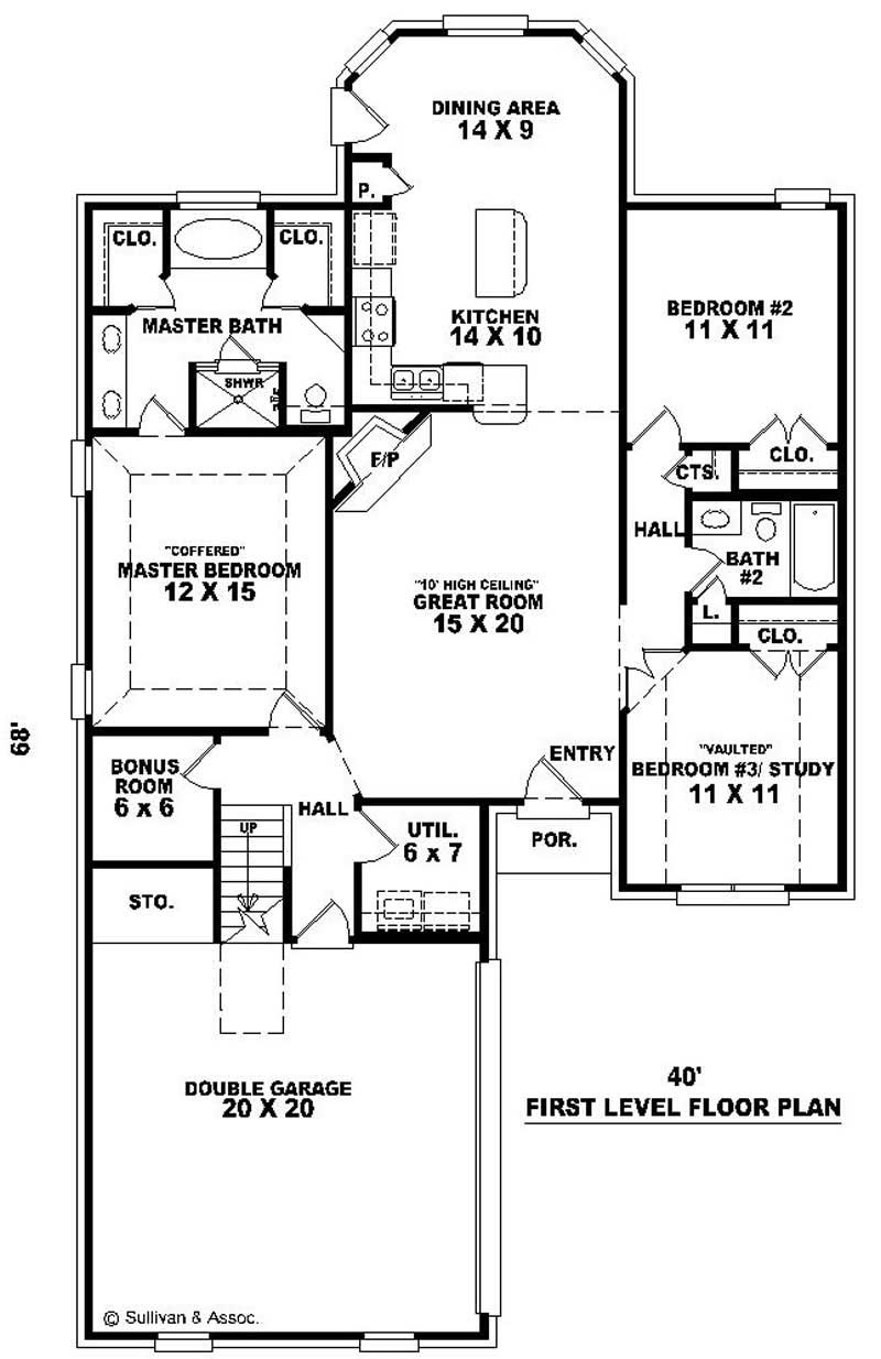 Floor Plan First Story of French Plan #170-3118
