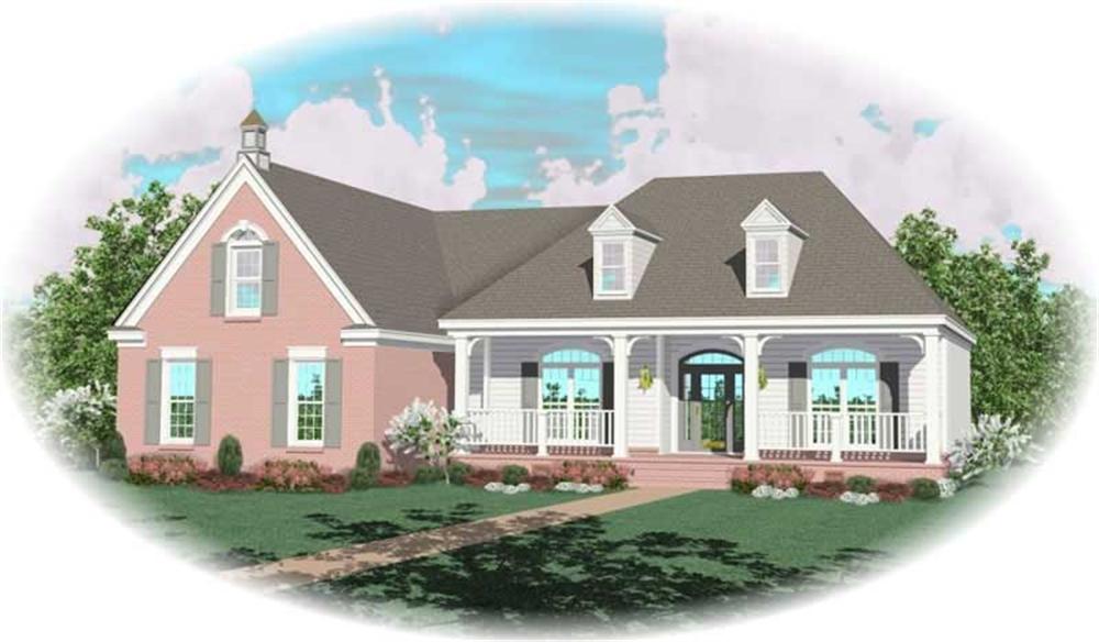 Front view of Country home (ThePlanCollection: House Plan #170-3129)