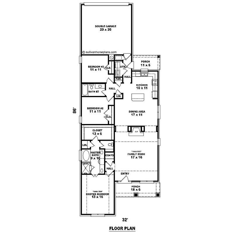 Floor Plan First Story of Southern Plan #170-3159