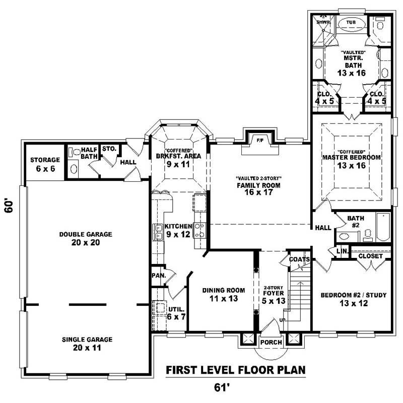 Floor Plan First Story of Southern Plan #170-3163