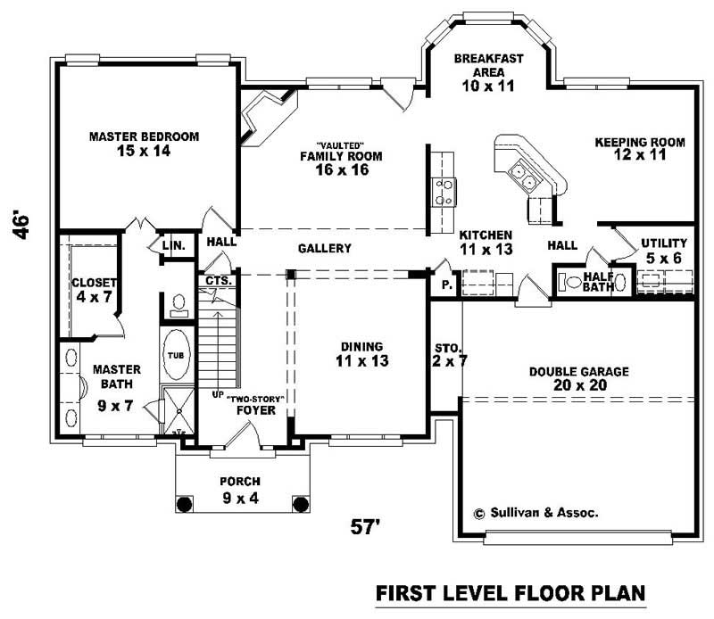 Floor Plan First Story of Traditional Plan #170-3164