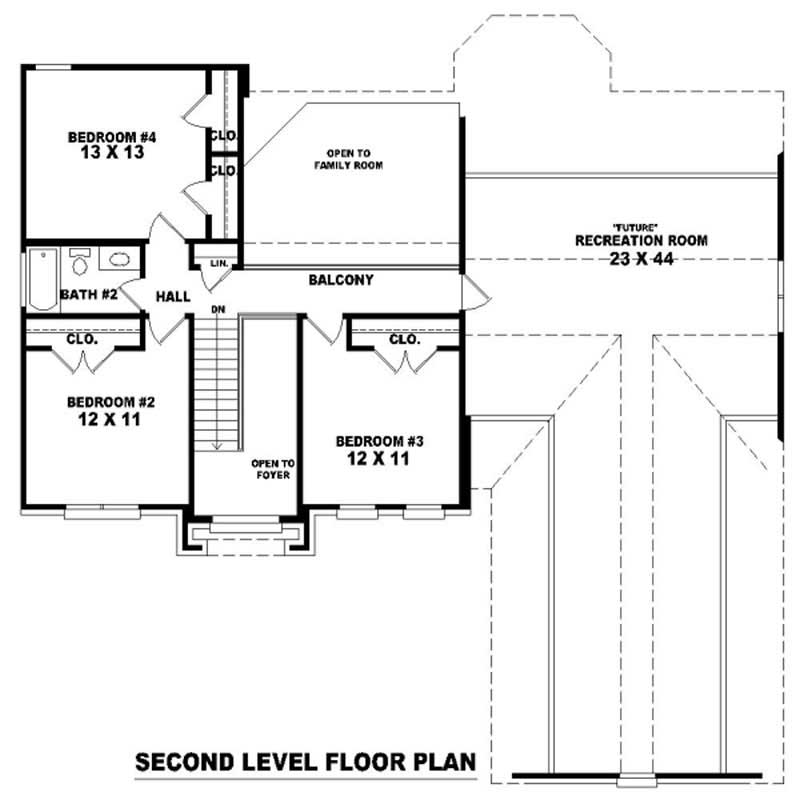 Floor Plan Second Story of Traditional Plan #170-3177