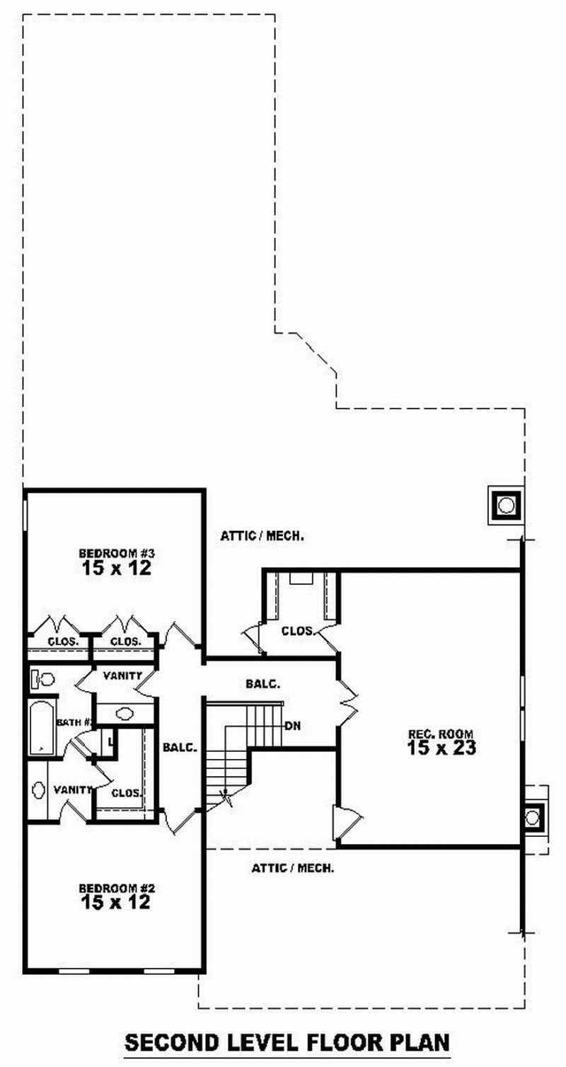 Floor Plan Second Story of Craftsman Plan #170-3195