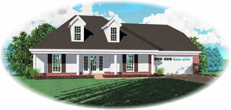 Front view of Country home (ThePlanCollection: House Plan #170-3197)