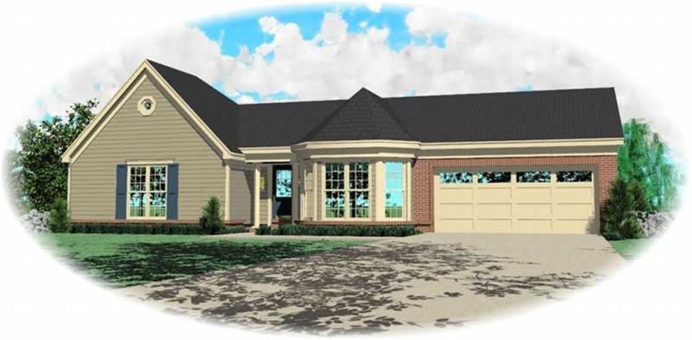 Front view of Ranch home (ThePlanCollection: House Plan #170-3198)
