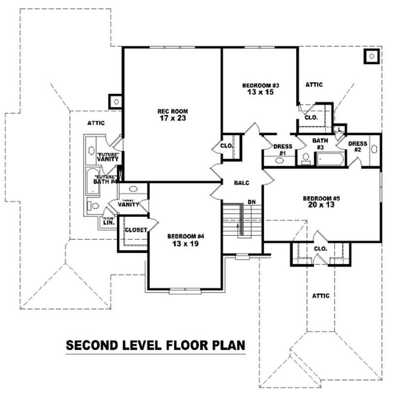 Floor Plan Second Story of Luxury Plan #170-3213