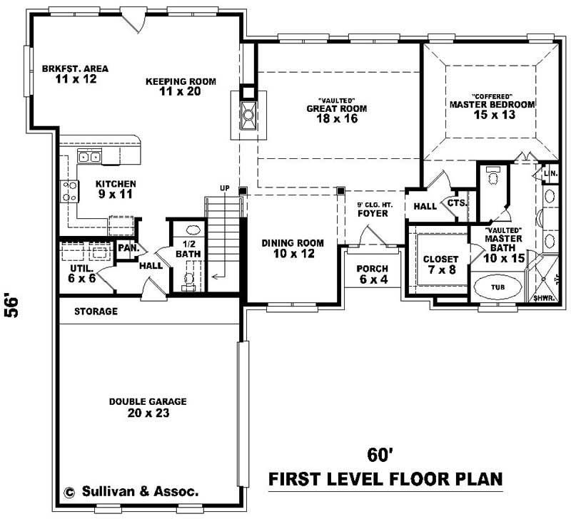 Floor Plan First Story of French Plan #170-3229