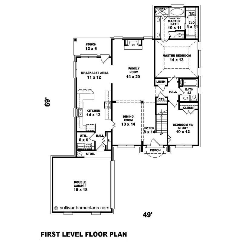 Floor Plan First Story of Southern Plan #170-3236
