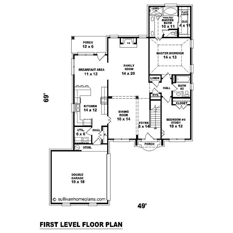 Floor Plan First Story of Southern Plan #170-3237
