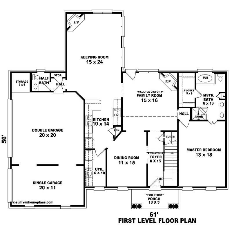 Floor Plan First Story of Southern Plan #170-3238