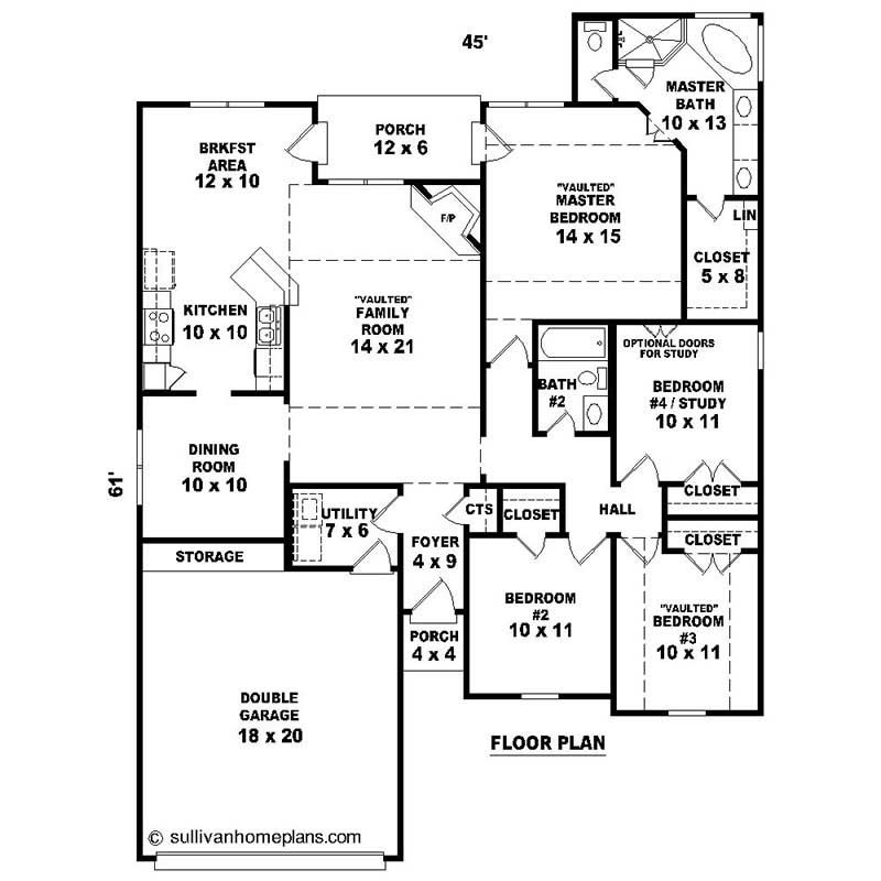 Floor Plan First Story of Southern Plan #170-3267