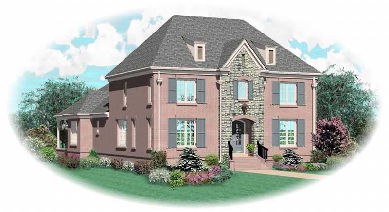 Front view of French home (ThePlanCollection: House Plan #170-3272)