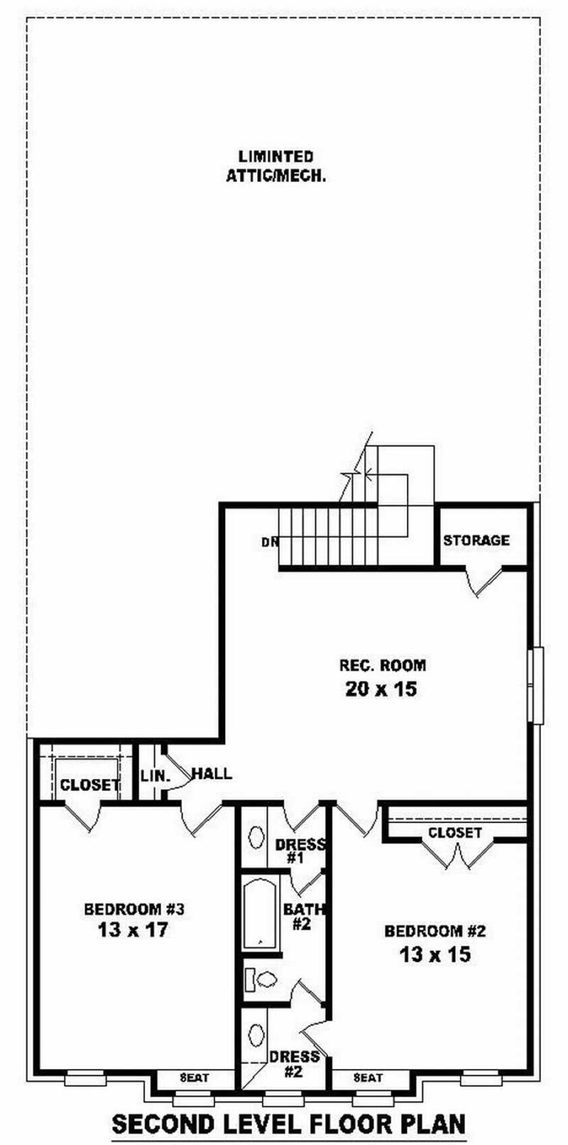 Floor Plan Second Story of Traditional Plan #170-3314