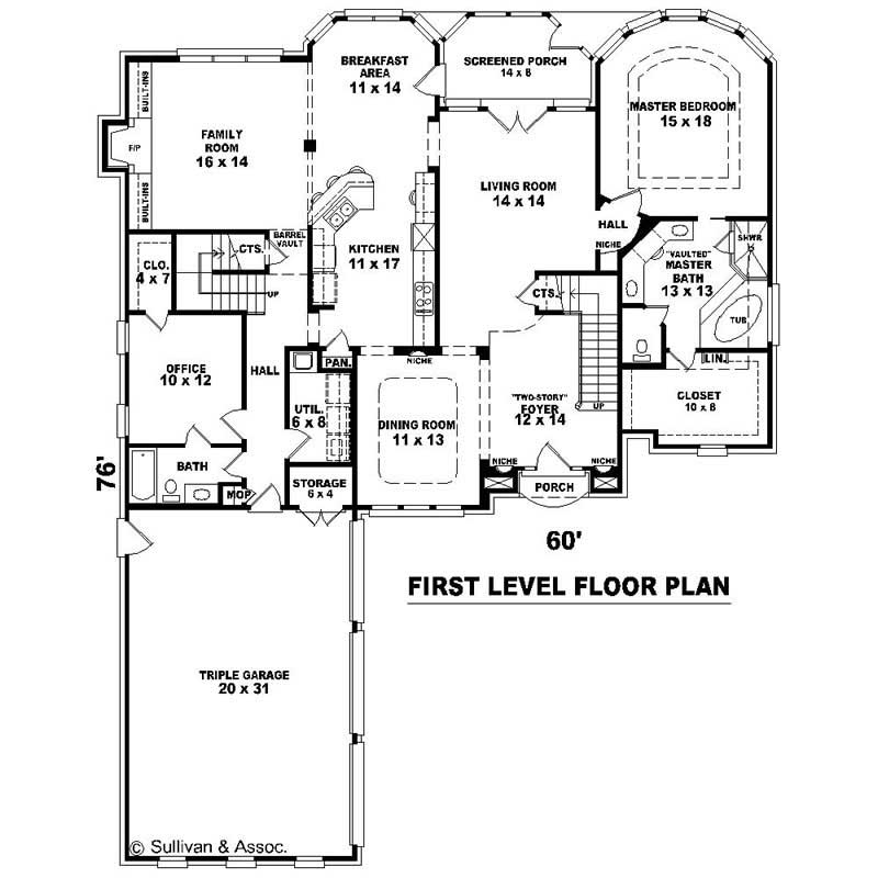 Floor Plan First Story of French Plan #170-3335