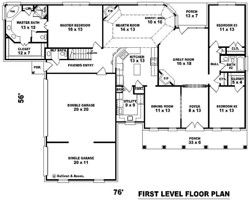 Floor Plan First Story of Ranch Plan #170-3339