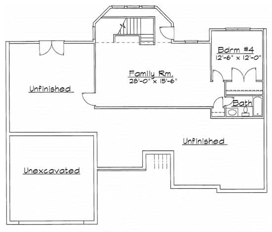 Floor Plan Basement of European Plan #172-1019