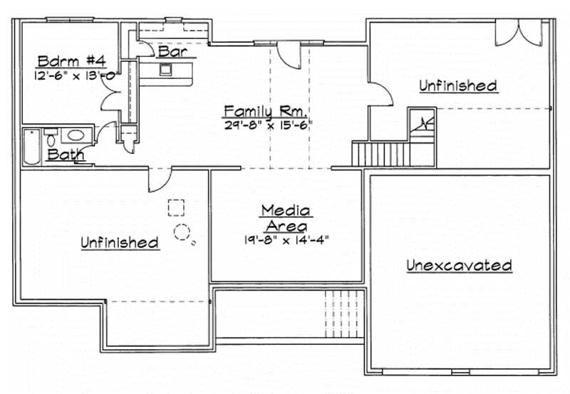 Floor Plan Basement of European Plan #172-1021