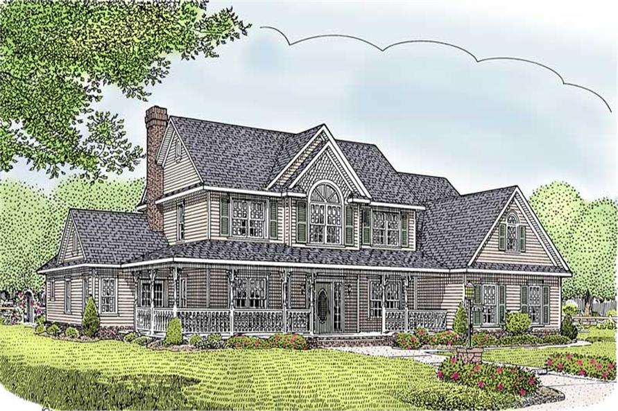 5-Bedroom, 2984 Sq Ft Country House Plan - 173-1045 - Front Exterior