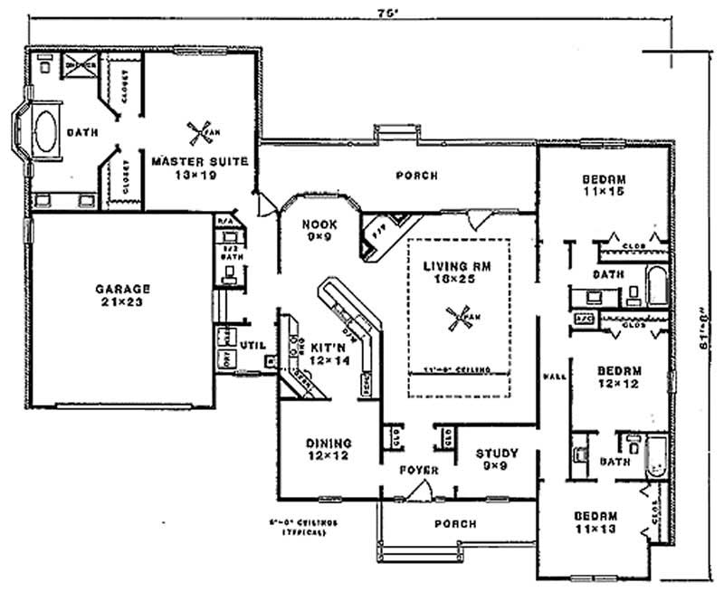 Floor Plan First Story of Cape Cod Plan #174-1008