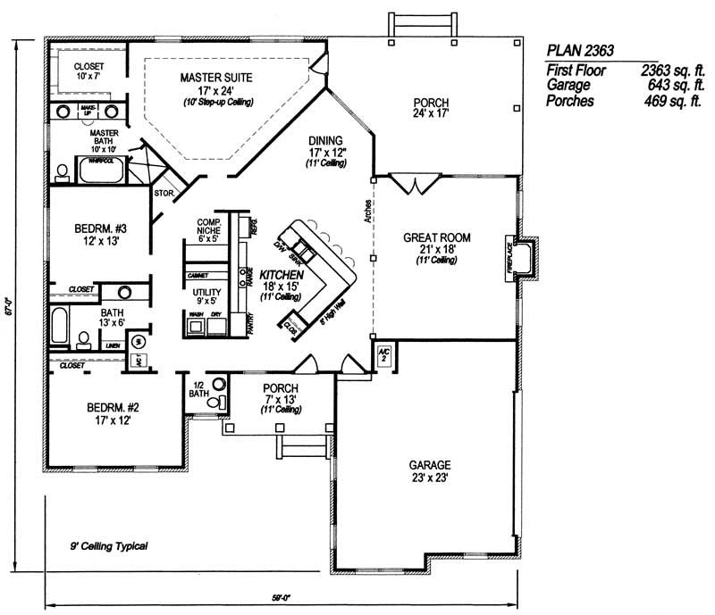 Floor Plan First Story of Country Plan #174-1011