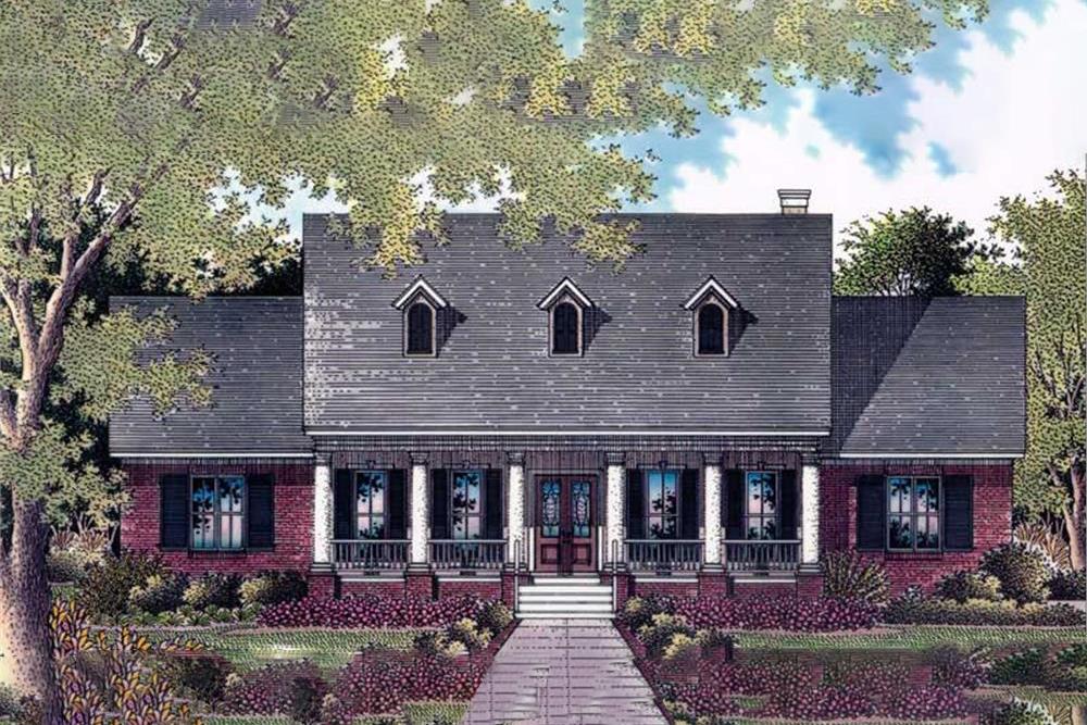Artist's Rendering of Cape Cod home plan (ThePlanCollection: House Plan #174-1017)