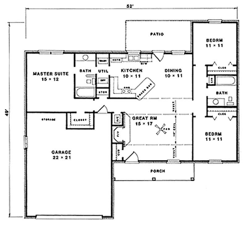 Floor Plan First Story of Country Plan #174-1045