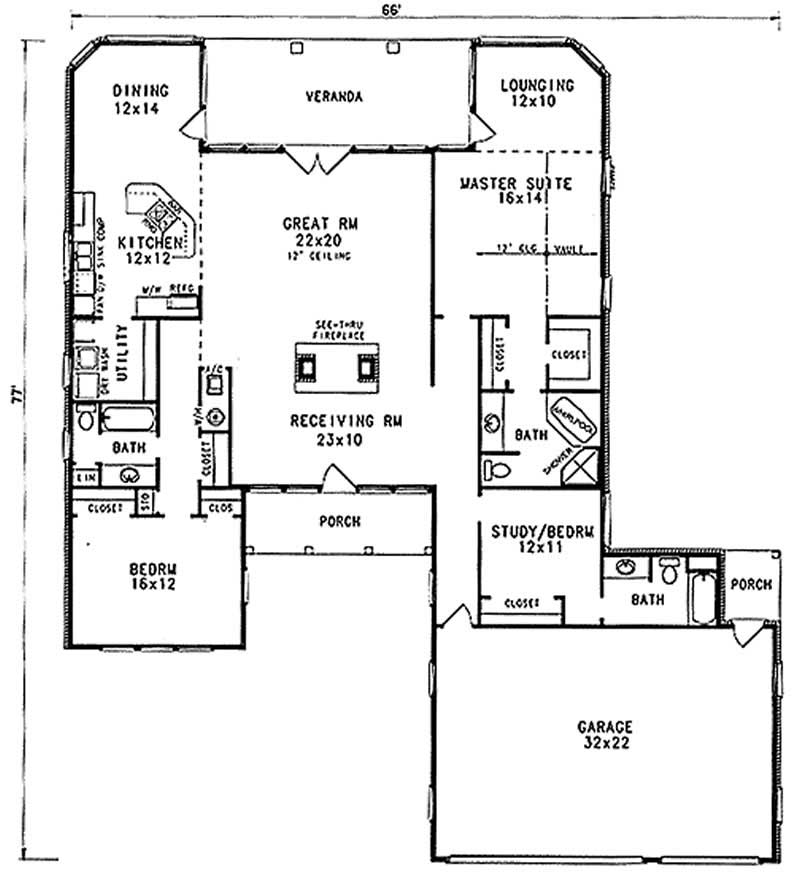 Floor Plan First Story of Mediterranean Plan #174-1078