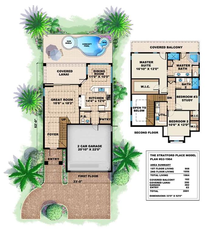 Florida Style Home Plan 2 Bedrms 5, 1000 Sq Ft House Plans 3 Bedroom Costa Rica