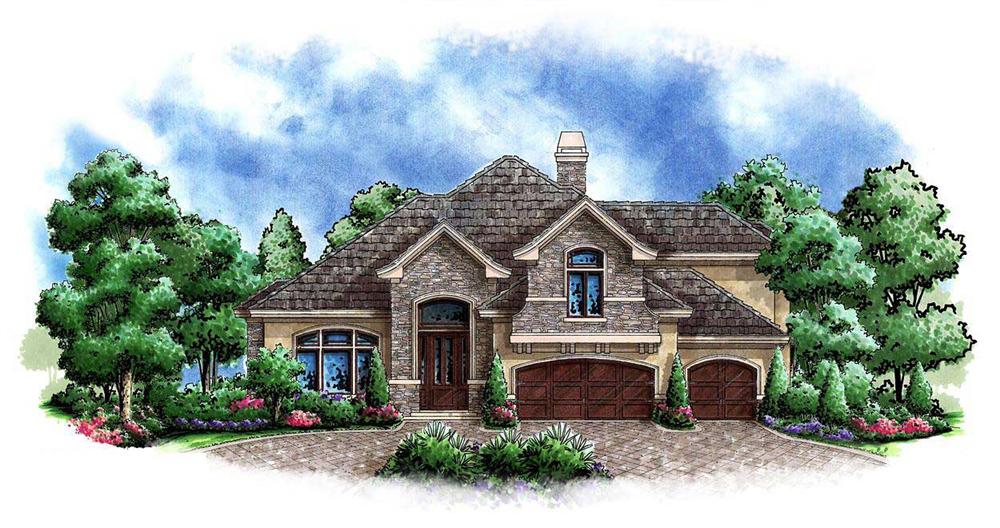 This image shows the front elevation of these Mountain House Plans.