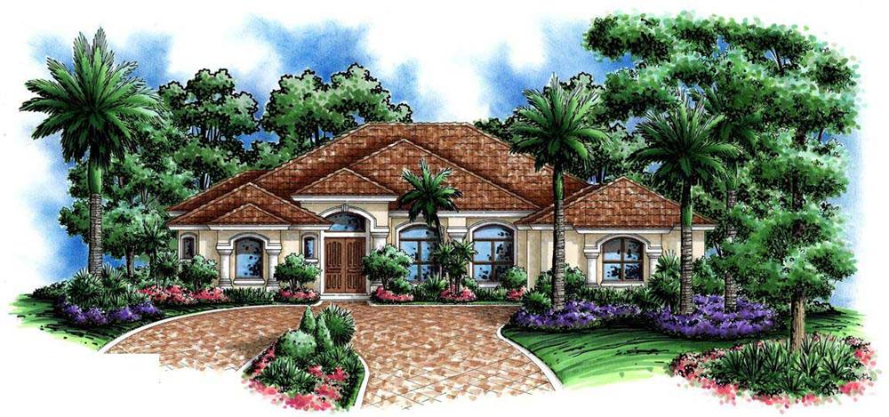 This images shows an artist's rendering of these Mediterranean Home Plans.