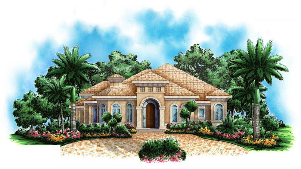 This image is a colored rendering of these Mediterranean Houseplans.